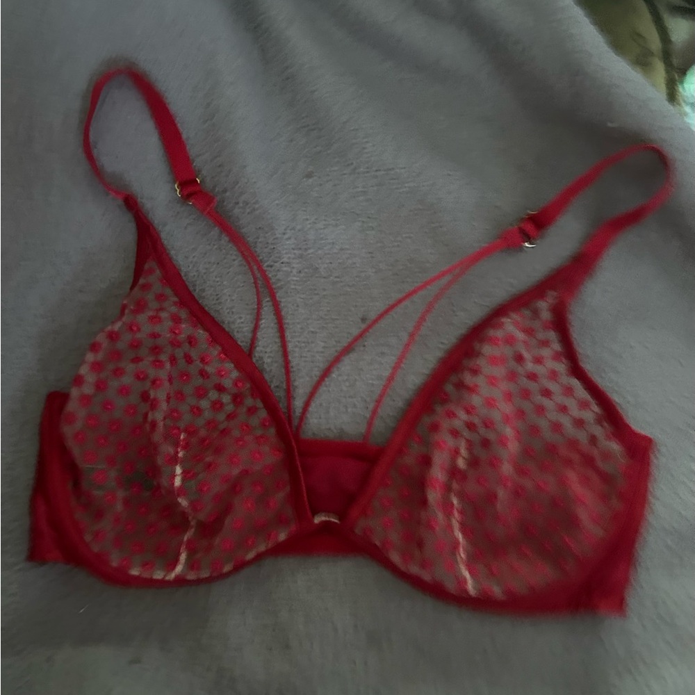 Victoria's Secret Red Sheer Polka Dot Lace Bralette